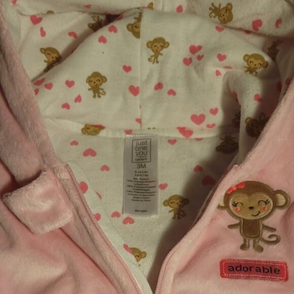 Carter's Just One You Infant Baby Girls Bunting Hooded Fleece Monkey Snowsuit - Picture 8 of 8